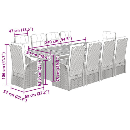 11-tlg. Garten-Essgruppe mit Kissen Schwarz Poly Rattan