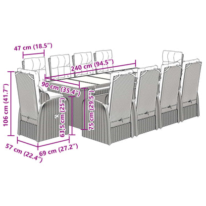 11-tlg. Garten-Essgruppe mit Kissen Schwarz Poly Rattan