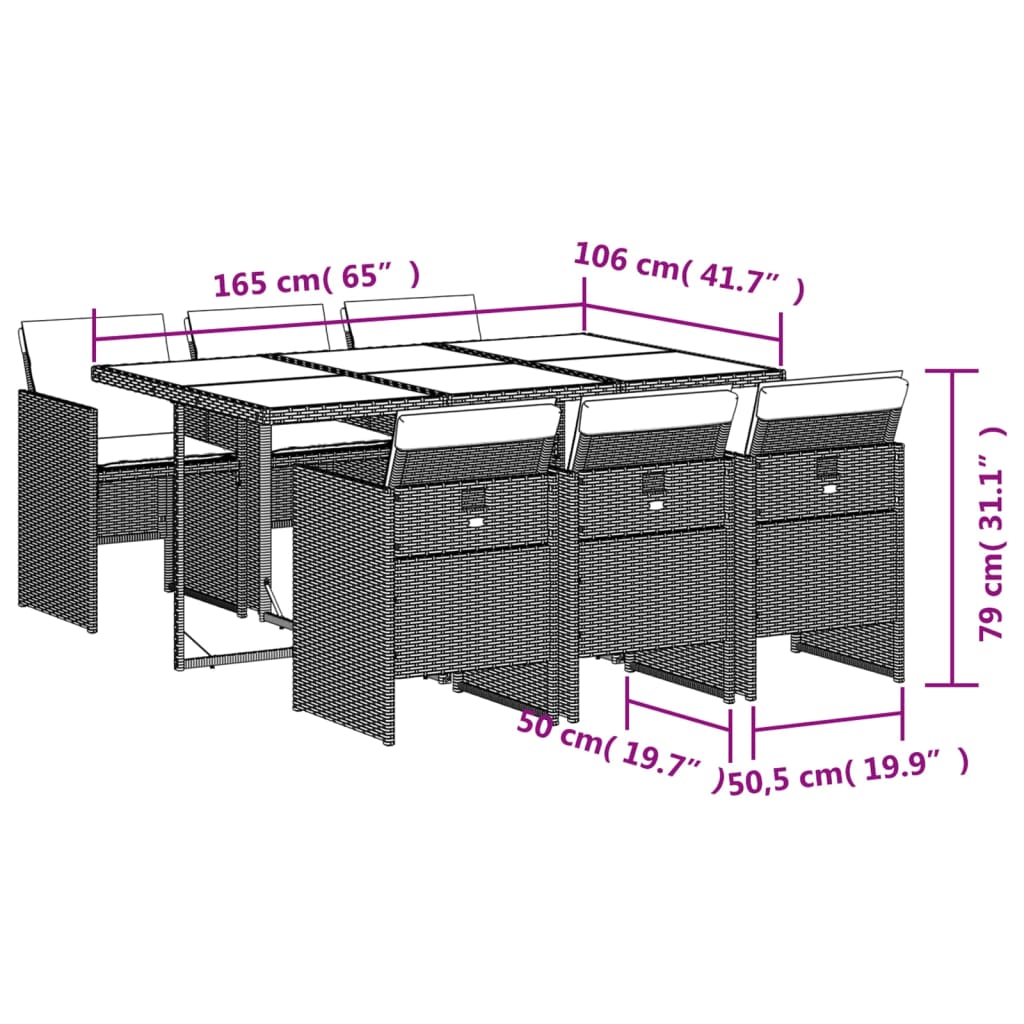 7-tlg. Garten-Essgruppe mit Kissen Braun Poly Rattan