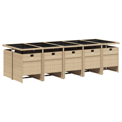 11-tlg. Garten-Essgruppe mit Kissen Beige Poly Rattan