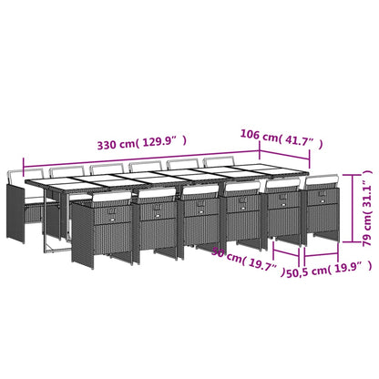 13-tlg. Garten-Essgruppe mit Kissen Hellgrau Poly Rattan