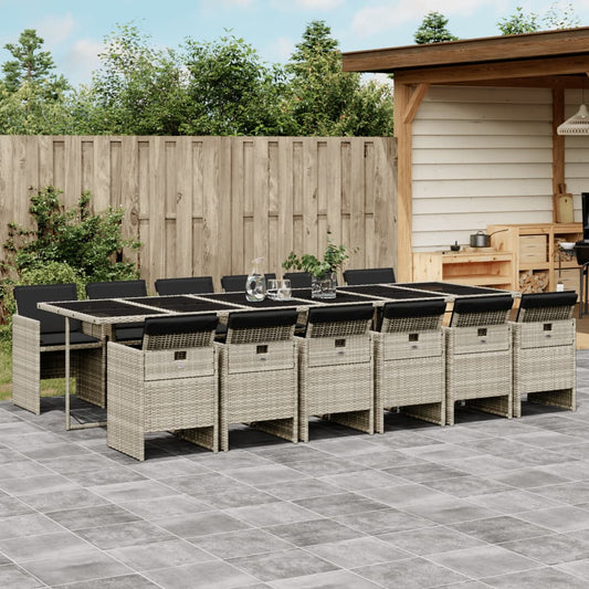 13-tlg. Garten-Essgruppe mit Kissen Hellgrau Poly Rattan