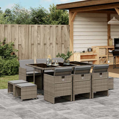 11-tlg. Garten-Essgruppe mit Kissen Grau Poly Rattan