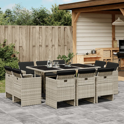 11-tlg. Garten-Essgruppe mit Kissen Hellgrau Poly Rattan