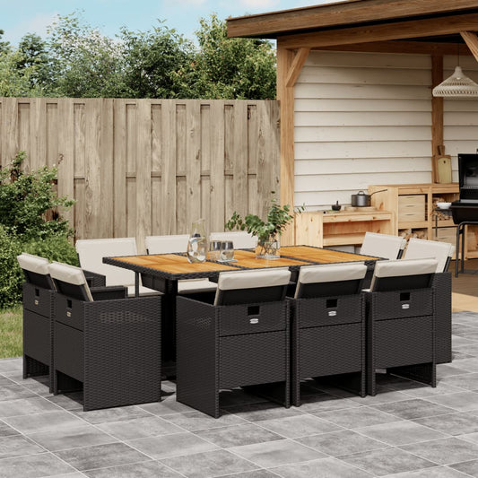 11-tlg. Garten-Essgruppe mit Kissen Schwarz Poly Rattan