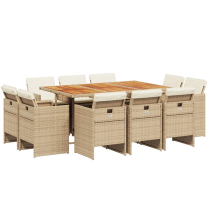 11-tlg. Garten-Essgruppe mit Kissen Beige Poly Rattan