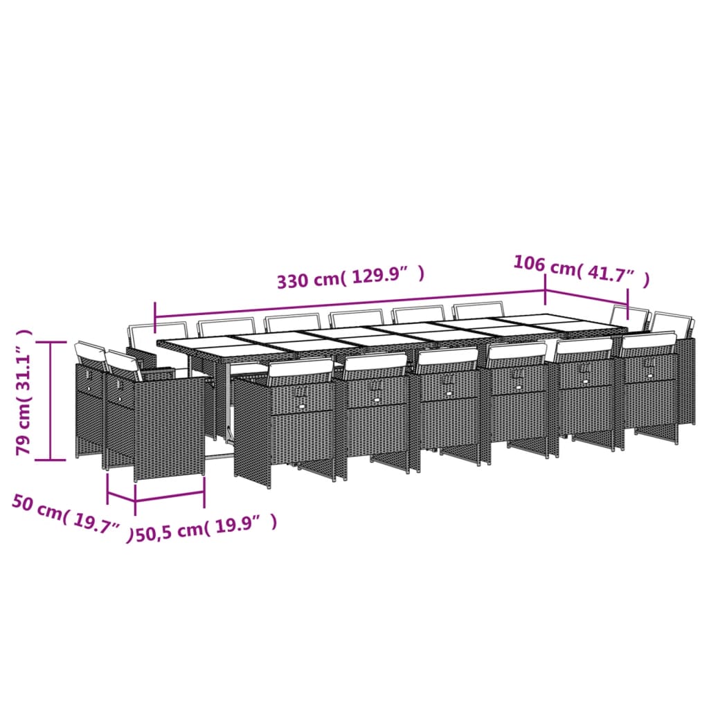 17-tlg. Garten-Essgruppe mit Kissen Braun Poly Rattan