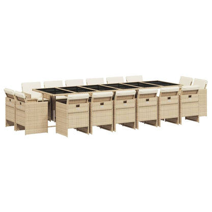 17-tlg. Garten-Essgruppe mit Kissen Beige Poly Rattan