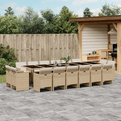 17-tlg. Garten-Essgruppe mit Kissen Beige Poly Rattan