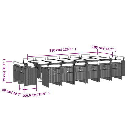 17-tlg. Garten-Essgruppe mit Kissen Hellgrau Poly Rattan