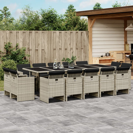 17-tlg. Garten-Essgruppe mit Kissen Hellgrau Poly Rattan