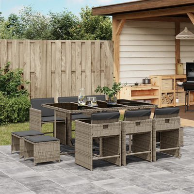 11-tlg. Garten-Essgruppe mit Kissen Grau Poly Rattan