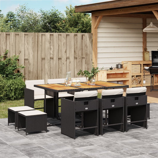 11-tlg. Garten-Essgruppe mit Kissen Schwarz Poly Rattan