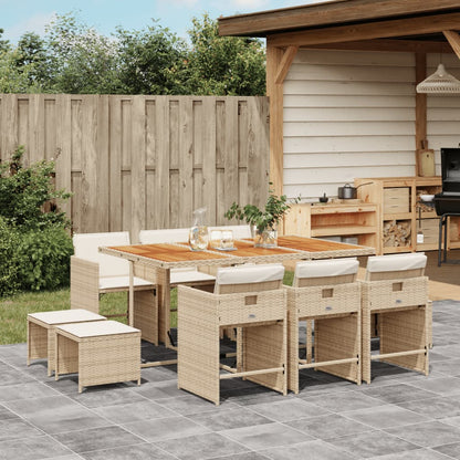 11-tlg. Garten-Essgruppe mit Kissen Beige Poly Rattan