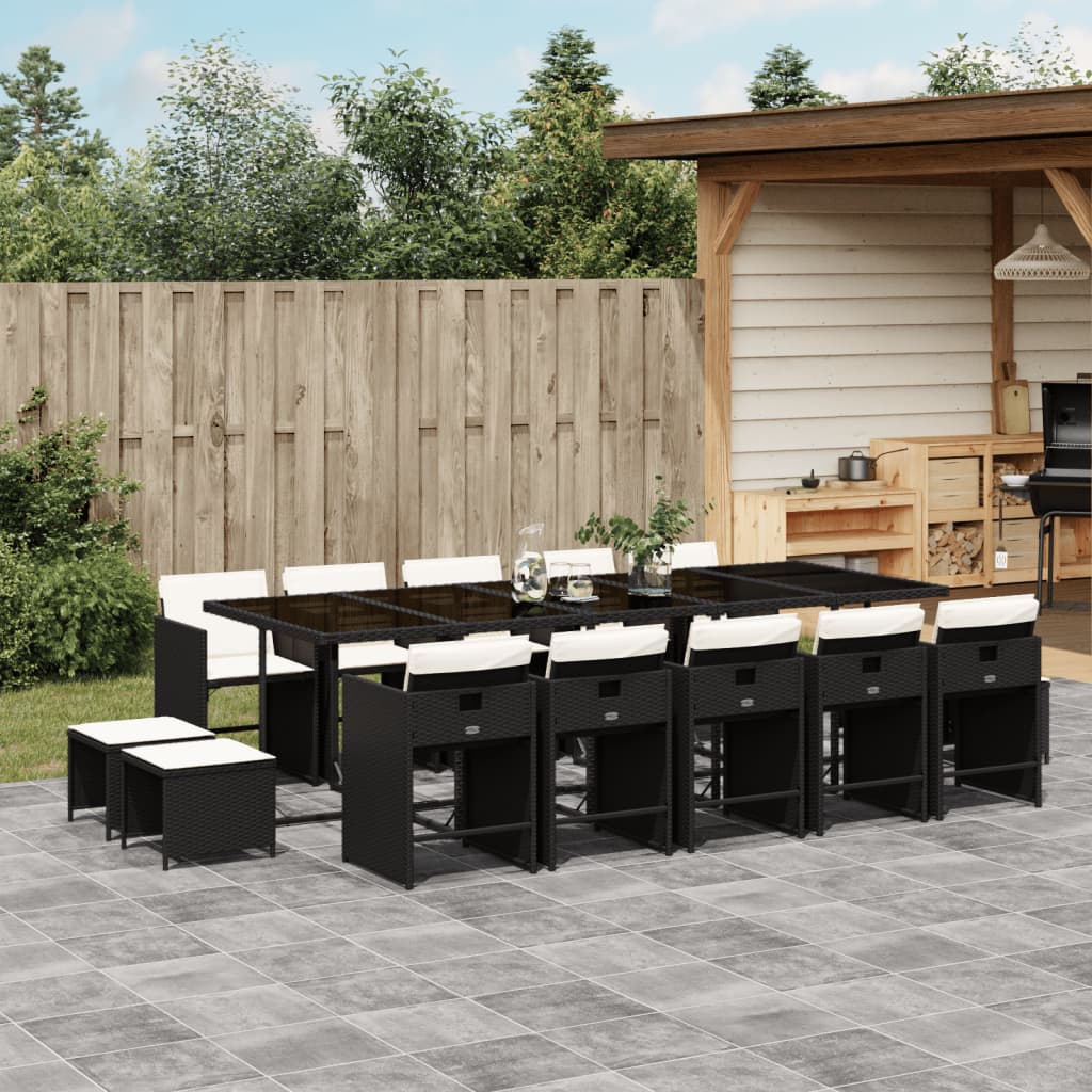 15-tlg. Garten-Essgruppe mit Kissen Schwarz Poly Rattan