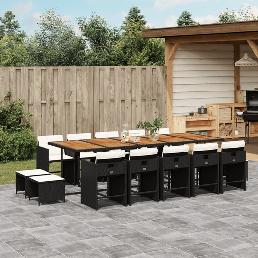 15-tlg. Garten-Essgruppe mit Kissen Schwarz Poly Rattan