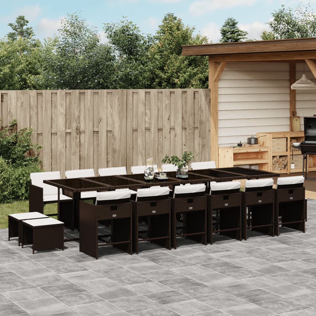 17-tlg. Garten-Essgruppe mit Kissen Braun Poly Rattan