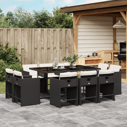 11-tlg. Garten-Essgruppe mit Kissen Schwarz Poly Rattan