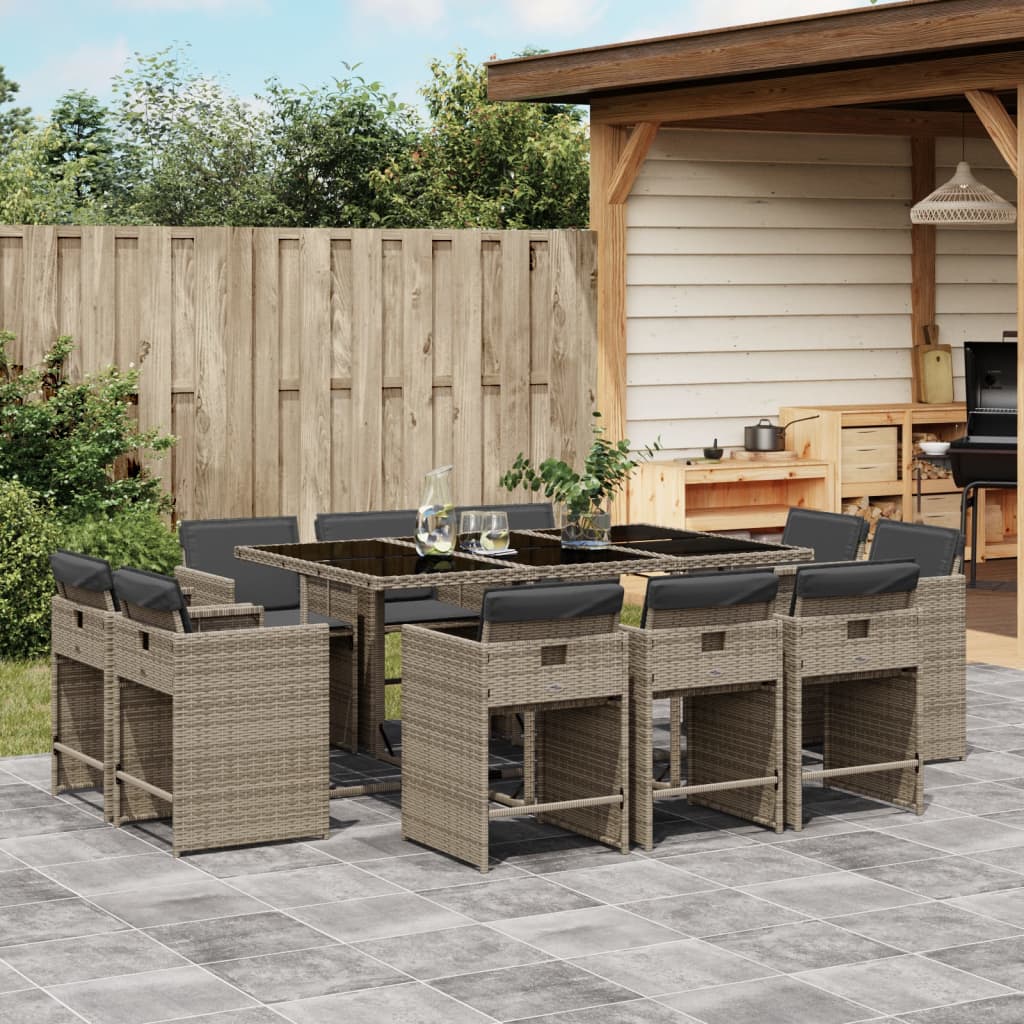 11-tlg. Garten-Essgruppe mit Kissen Grau Poly Rattan