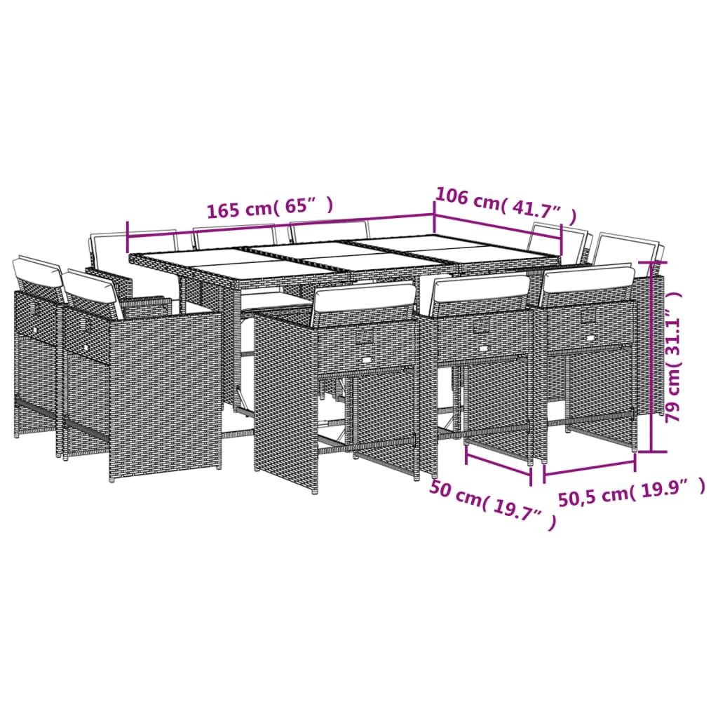 11-tlg. Garten-Essgruppe mit Kissen Braun Poly Rattan