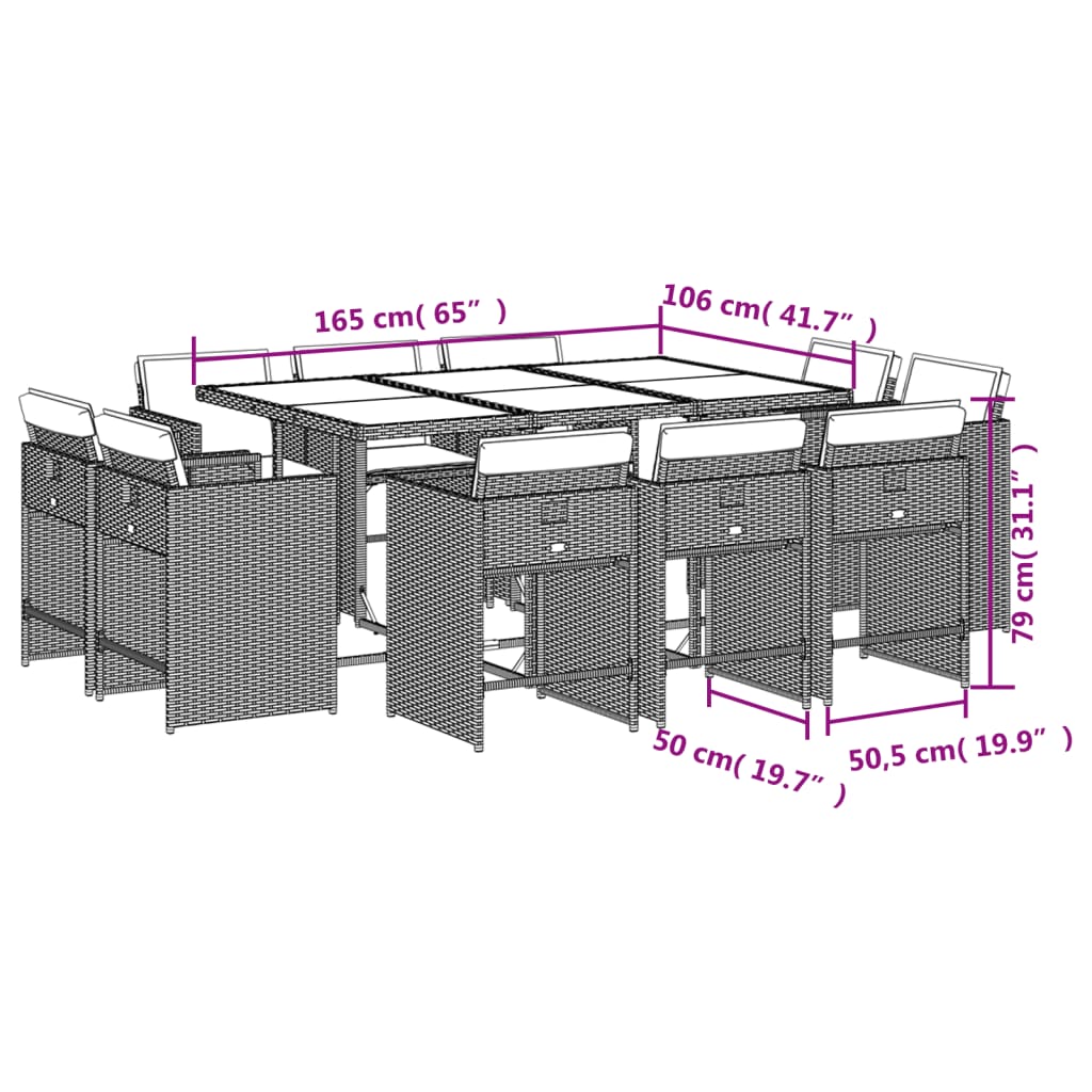 11-tlg. Garten-Essgruppe mit Kissen Beigemischung Poly Rattan