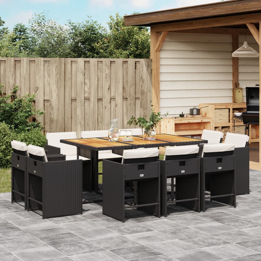 11-tlg. Garten-Essgruppe mit Kissen Schwarz Poly Rattan