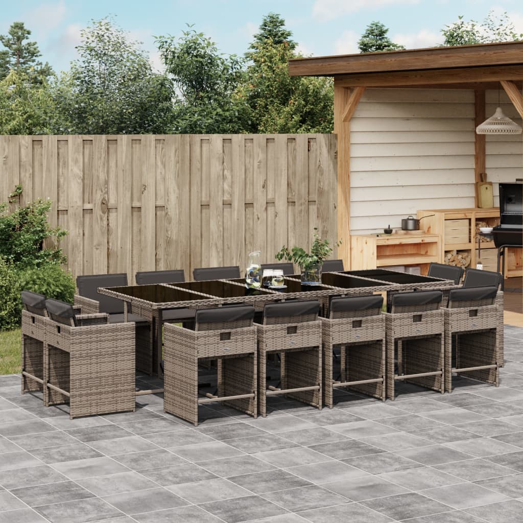 15-tlg. Garten-Essgruppe mit Kissen Grau Poly Rattan