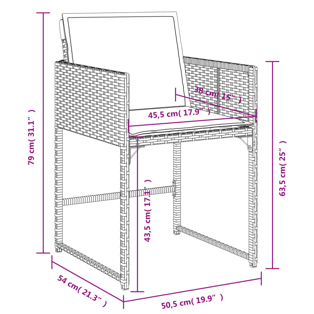 7-tlg. Garten-Essgruppe mit Kissen Grau Poly Rattan