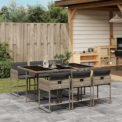 7-tlg. Garten-Essgruppe mit Kissen Grau Poly Rattan