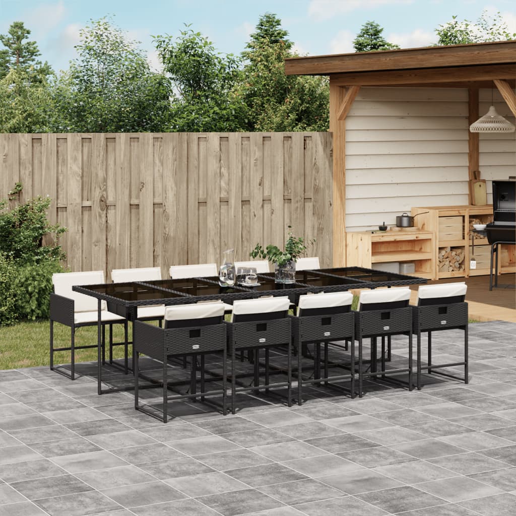 11-tlg. Garten-Essgruppe mit Kissen Schwarz Poly Rattan