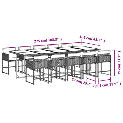 11-tlg. Garten-Essgruppe mit Kissen Hellgrau Poly Rattan