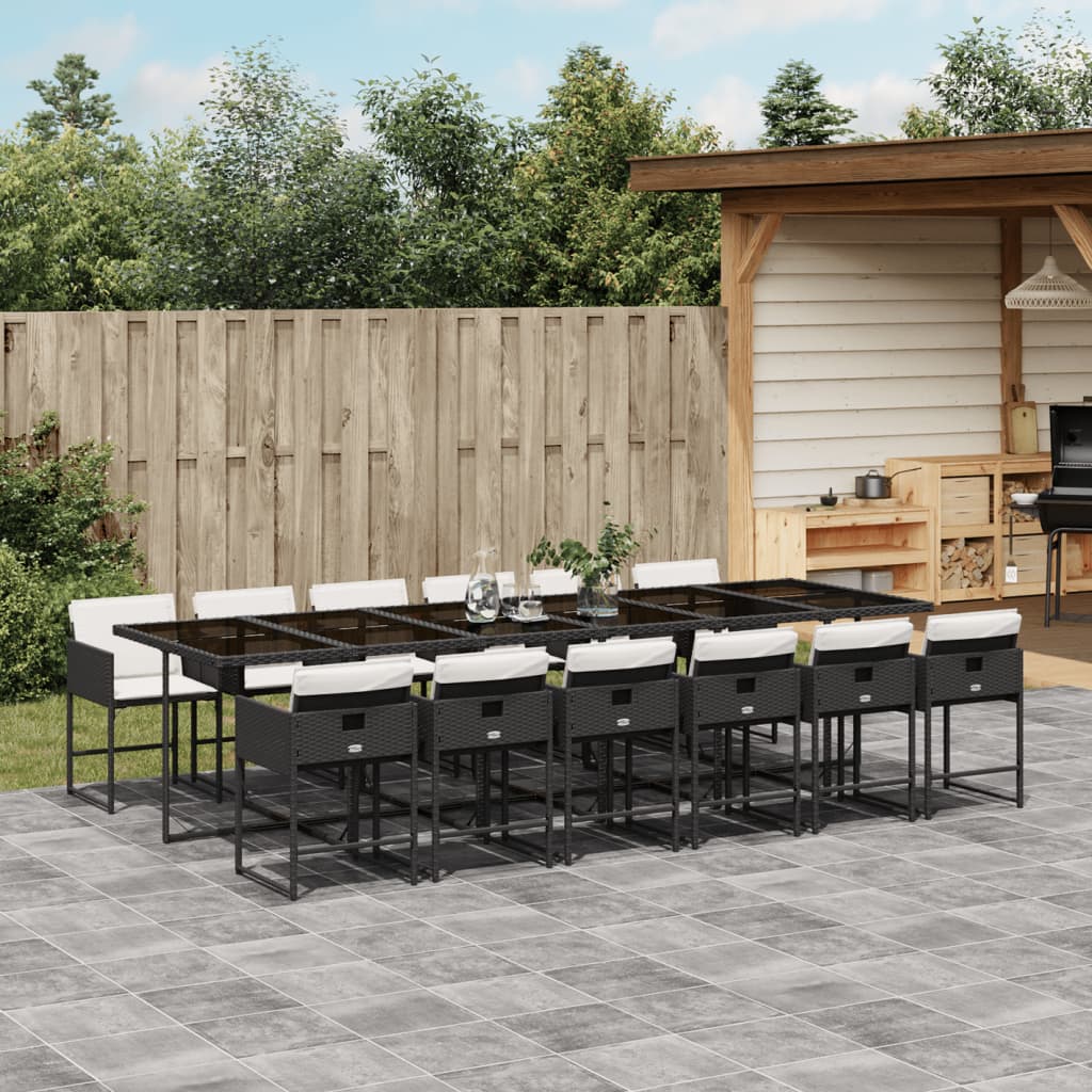 13-tlg. Garten-Essgruppe mit Kissen Schwarz Poly Rattan