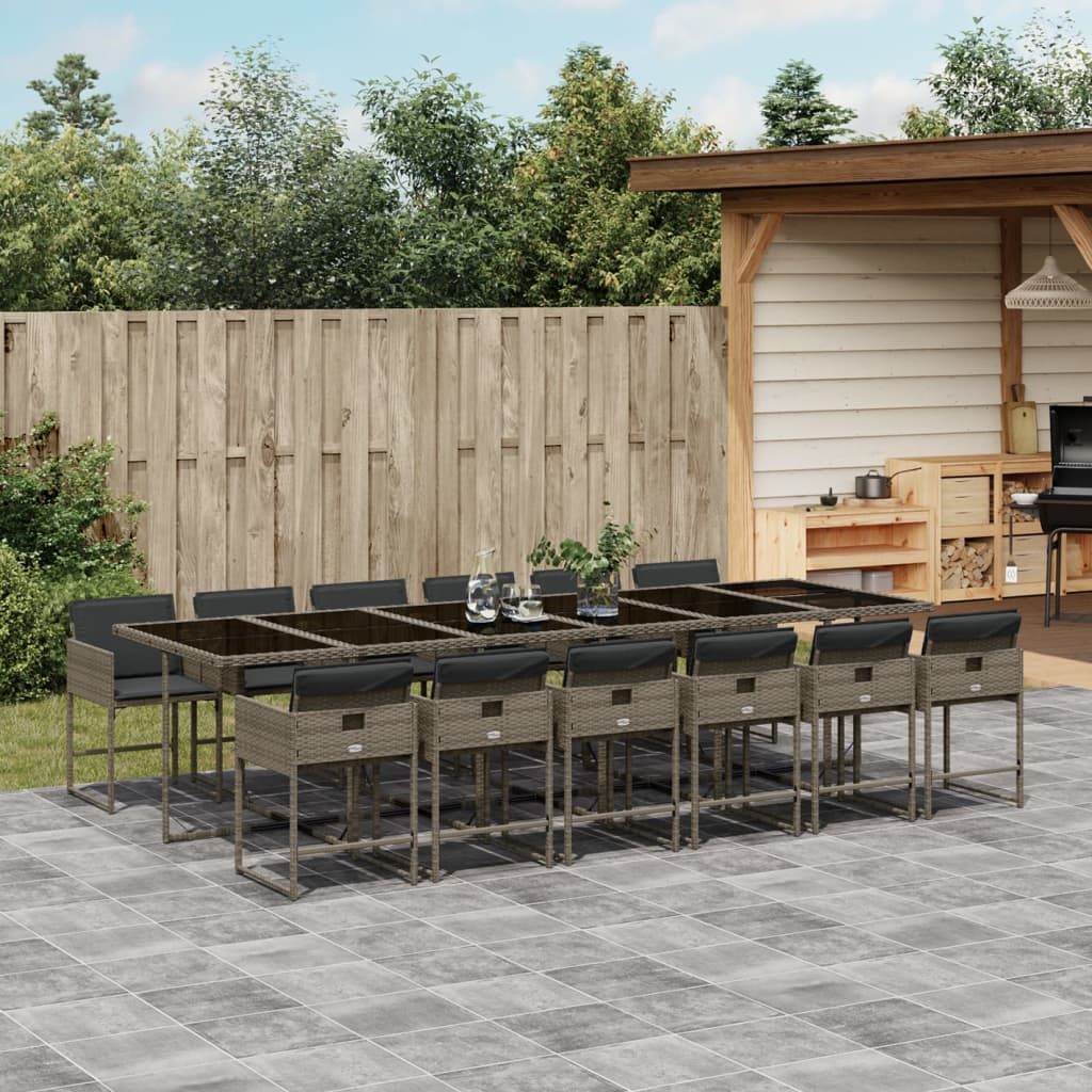 13-tlg. Garten-Essgruppe mit Kissen Grau Poly Rattan