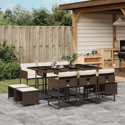 11-tlg. Garten-Essgruppe mit Kissen Braun Poly Rattan