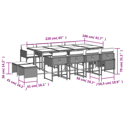 13-tlg. Garten-Essgruppe mit Kissen Beigemischung Poly Rattan