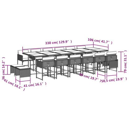 17-tlg. Garten-Essgruppe mit Kissen Grau Poly Rattan