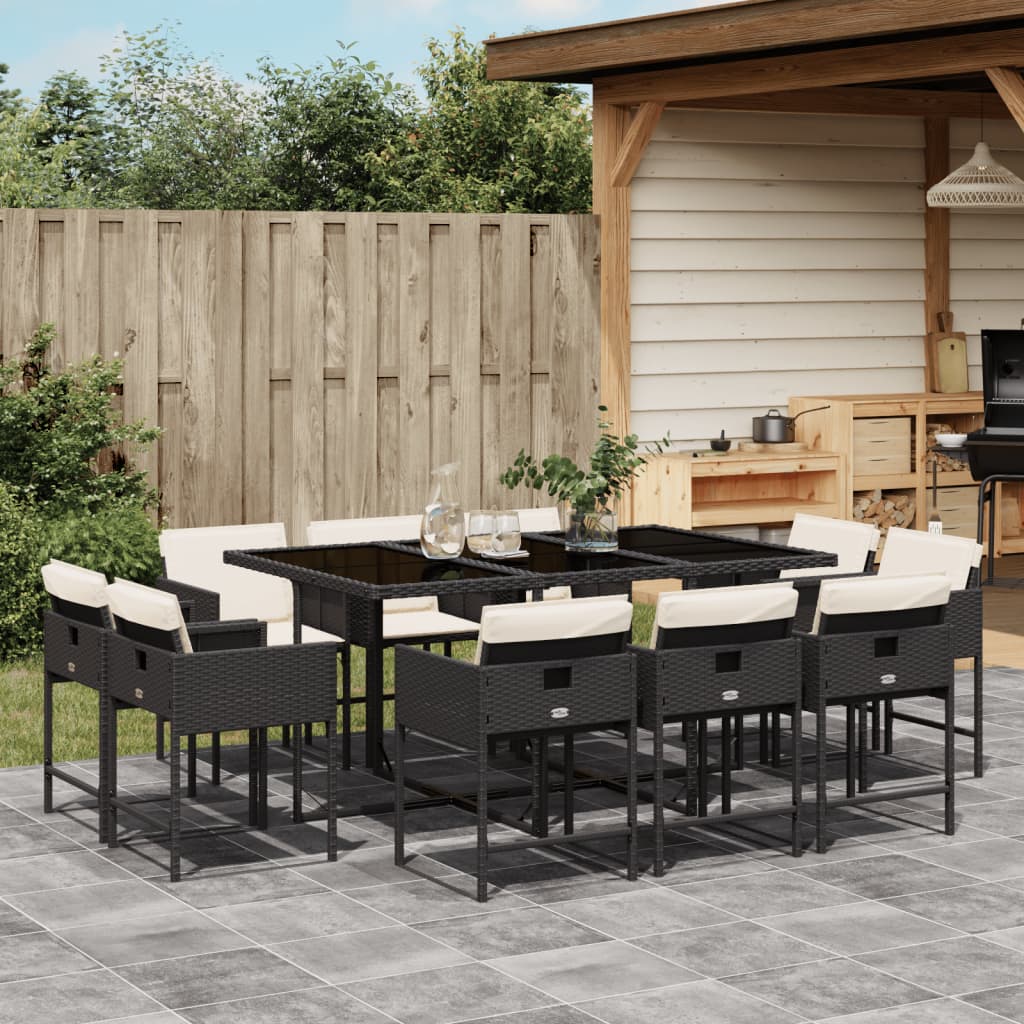 11-tlg. Garten-Essgruppe mit Kissen Schwarz Poly Rattan