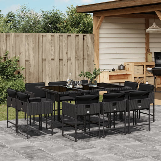 11-tlg. Garten-Essgruppe mit Kissen Schwarz Poly Rattan