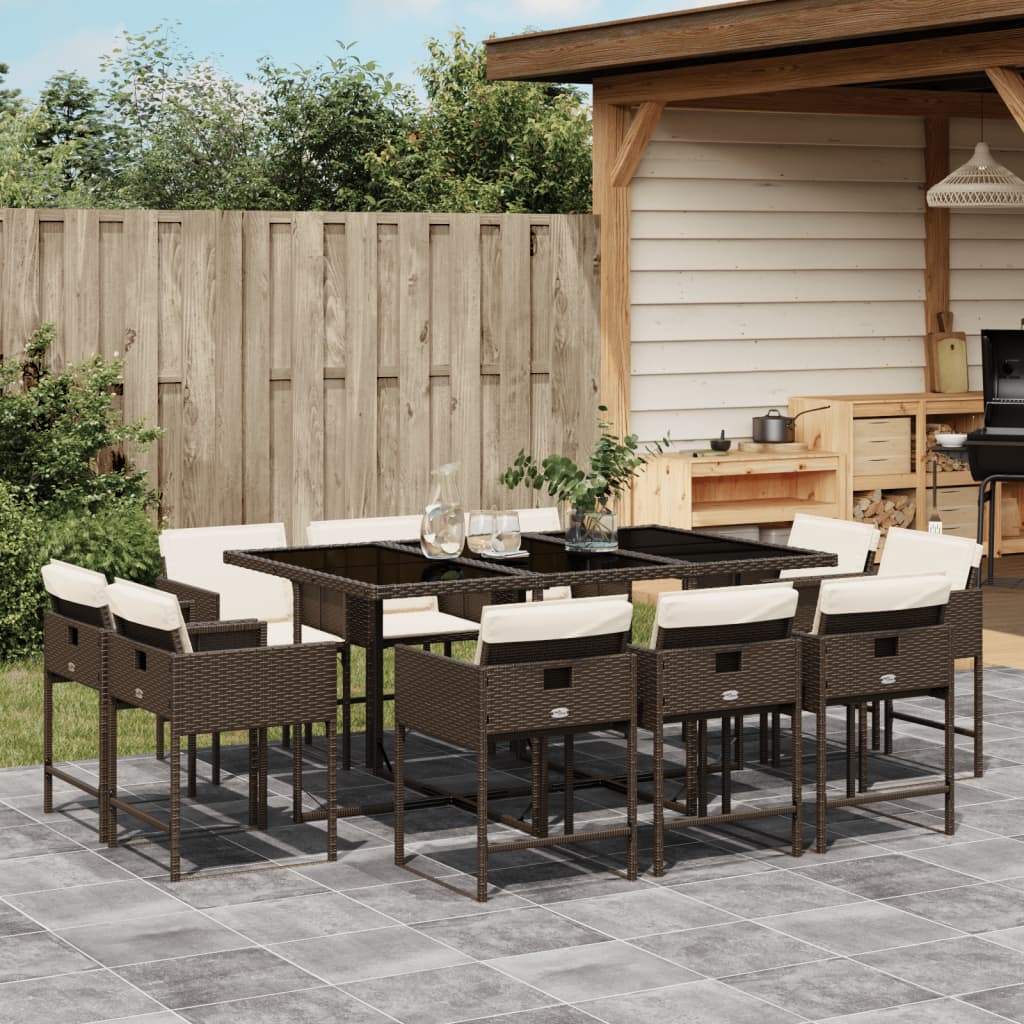 11-tlg. Garten-Essgruppe mit Kissen Braun Poly Rattan