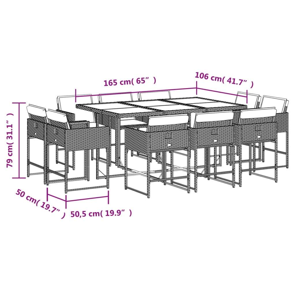 11-tlg. Garten-Essgruppe mit Kissen Beigemischung Poly Rattan