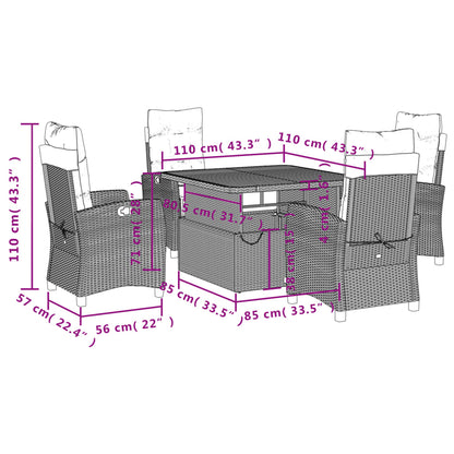 5-tlg. Garten-Essgruppe mit Kissen Schwarz Poly Rattan