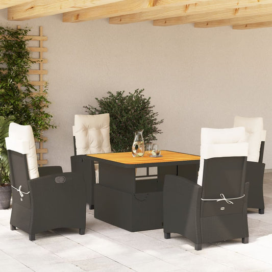 5-tlg. Garten-Essgruppe mit Kissen Schwarz Poly Rattan