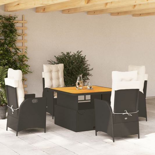 5-tlg. Garten-Essgruppe mit Kissen Schwarz Poly Rattan