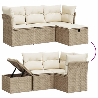 4-tlg. Garten-Sofagarnitur mit Kissen Beige Poly Rattan