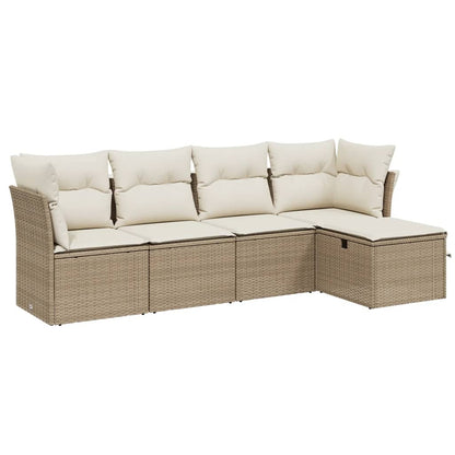 5-tlg. Garten-Sofagarnitur mit Kissen Beige Poly Rattan