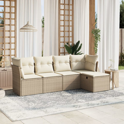 5-tlg. Garten-Sofagarnitur mit Kissen Beige Poly Rattan