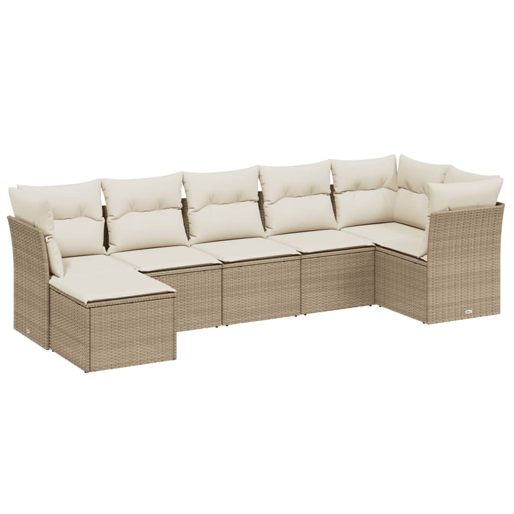 7-tlg. Garten-Sofagarnitur mit Kissen Beige Poly Rattan