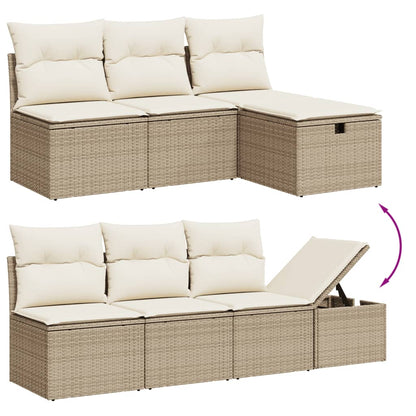 7-tlg. Garten-Sofagarnitur mit Kissen Beige Poly Rattan