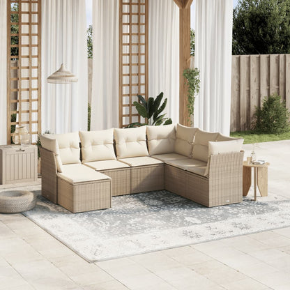 7-tlg. Garten-Sofagarnitur mit Kissen Beige Poly Rattan