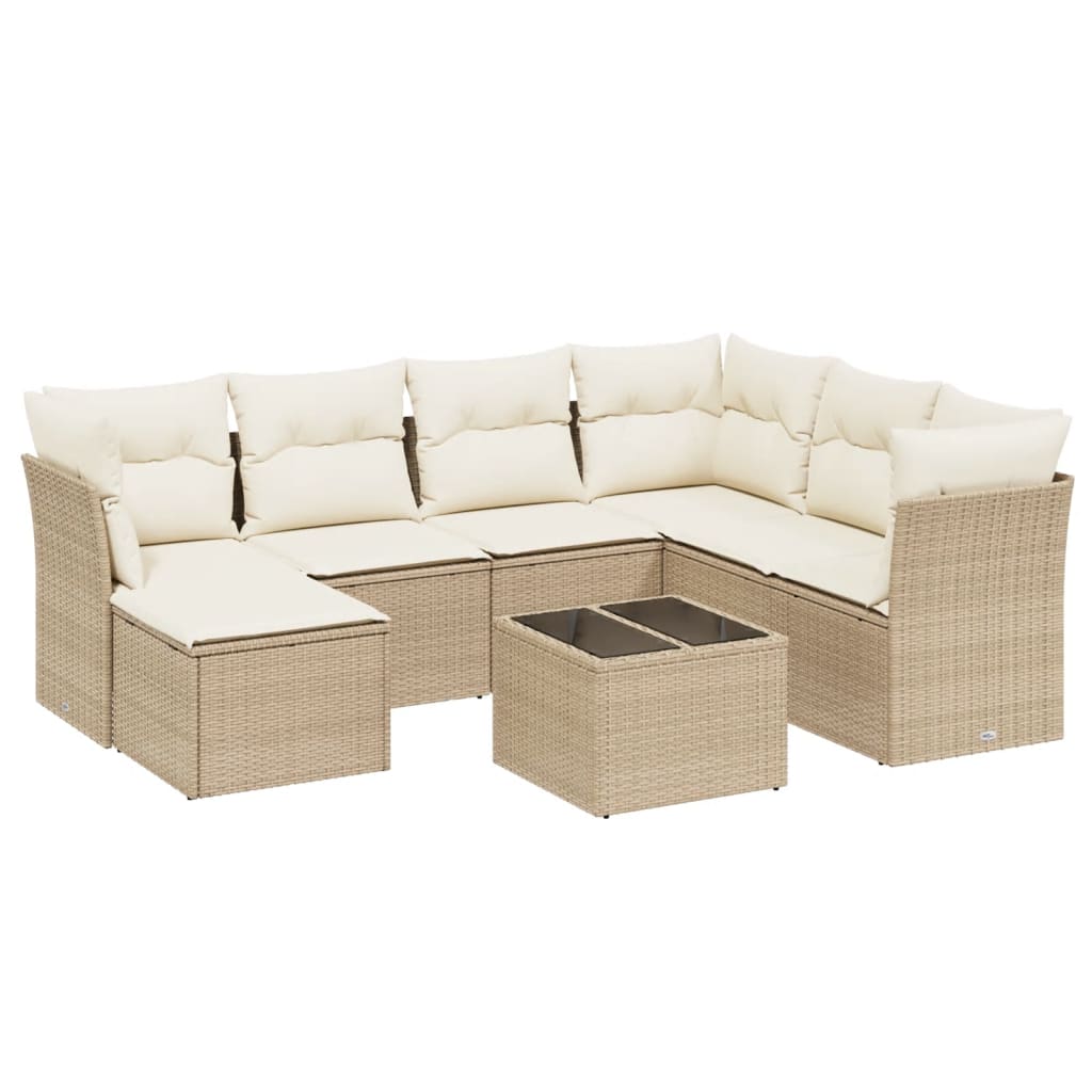 8-tlg. Garten-Sofagarnitur mit Kissen Beige Poly Rattan